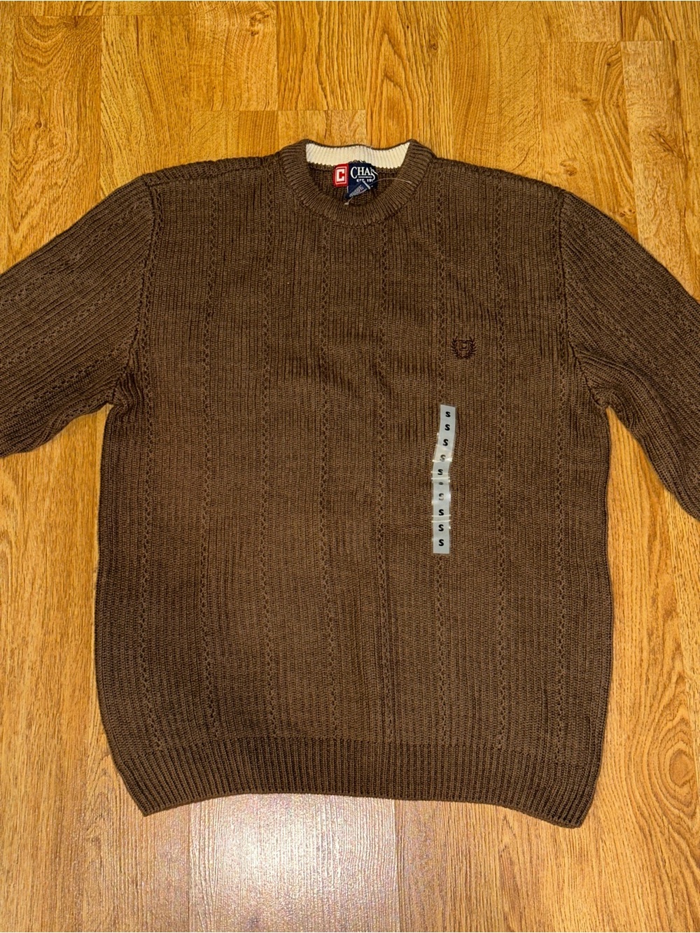 Retro CHAPS Ralph Lauren Cable Knit Brown Crewneck Preppy Sweater Men’s SMALL